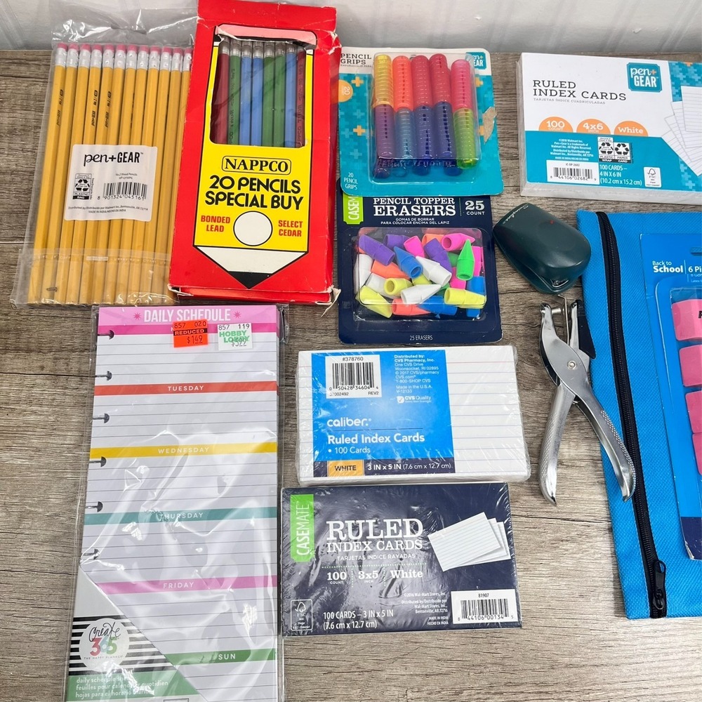 School Supply Lot, Nappco Pencils, 300 Index Cards, Pencil Case, Erasers Etc - Picture 9 of 12